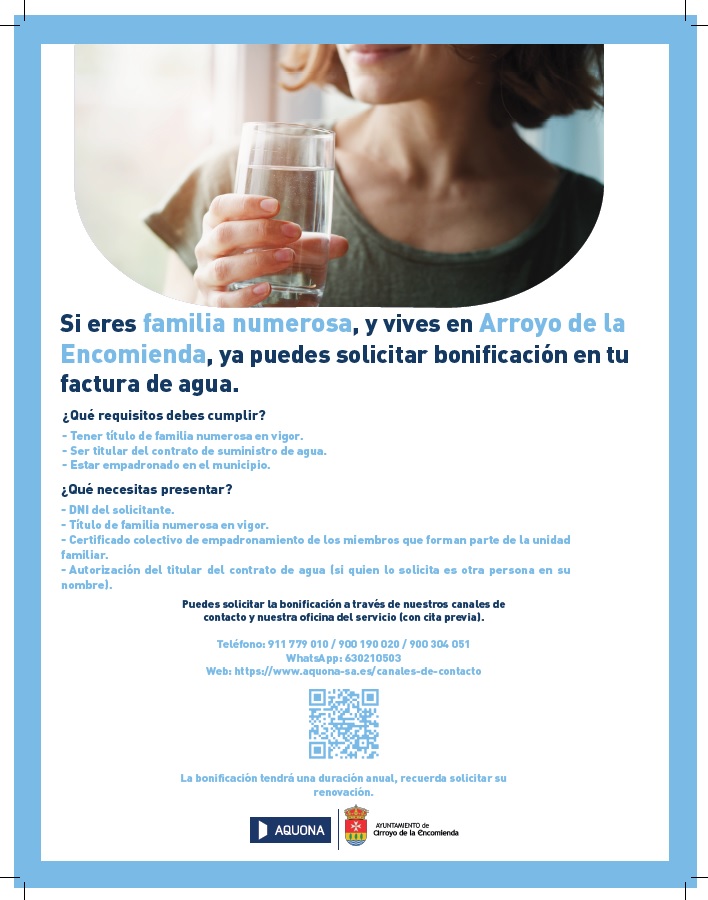 Bonificación en la factura de agua para familia numerosa.