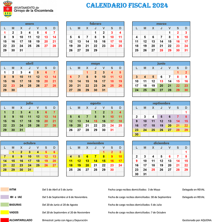 Calendario fiscal del contribuyente 2024