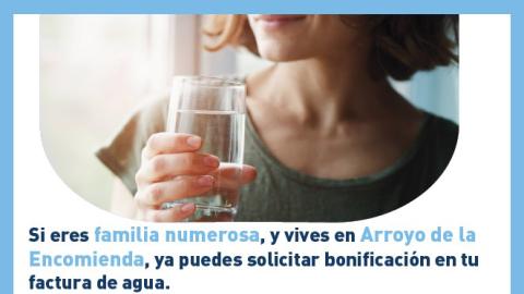 Bonificación en la factura del agua para las familias numerosas empadronadas en Arroyo de la Encomienda