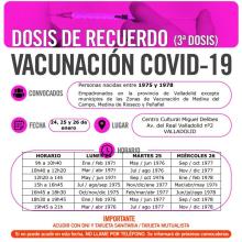 Dosis de refuerzo Vacuna Covid-19. Nacidos de 1975 a 1978
