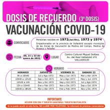 Dosis refuerzo Vacunación COVID-19, nacidos de Julio a Diciembre de 1972, 1973 y 1974