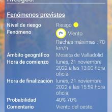 Riesgo amarillo por viento.