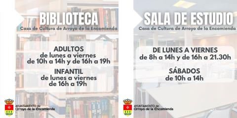 Horario sala de estudios y Biblioteca