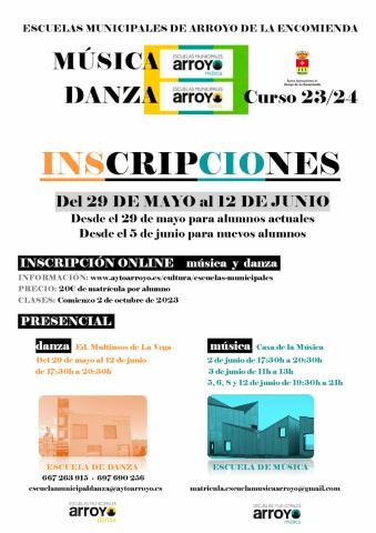 Plazos de inscripciones de las Escuelas Municipales de Música y Danza para el Curso 2023/2024